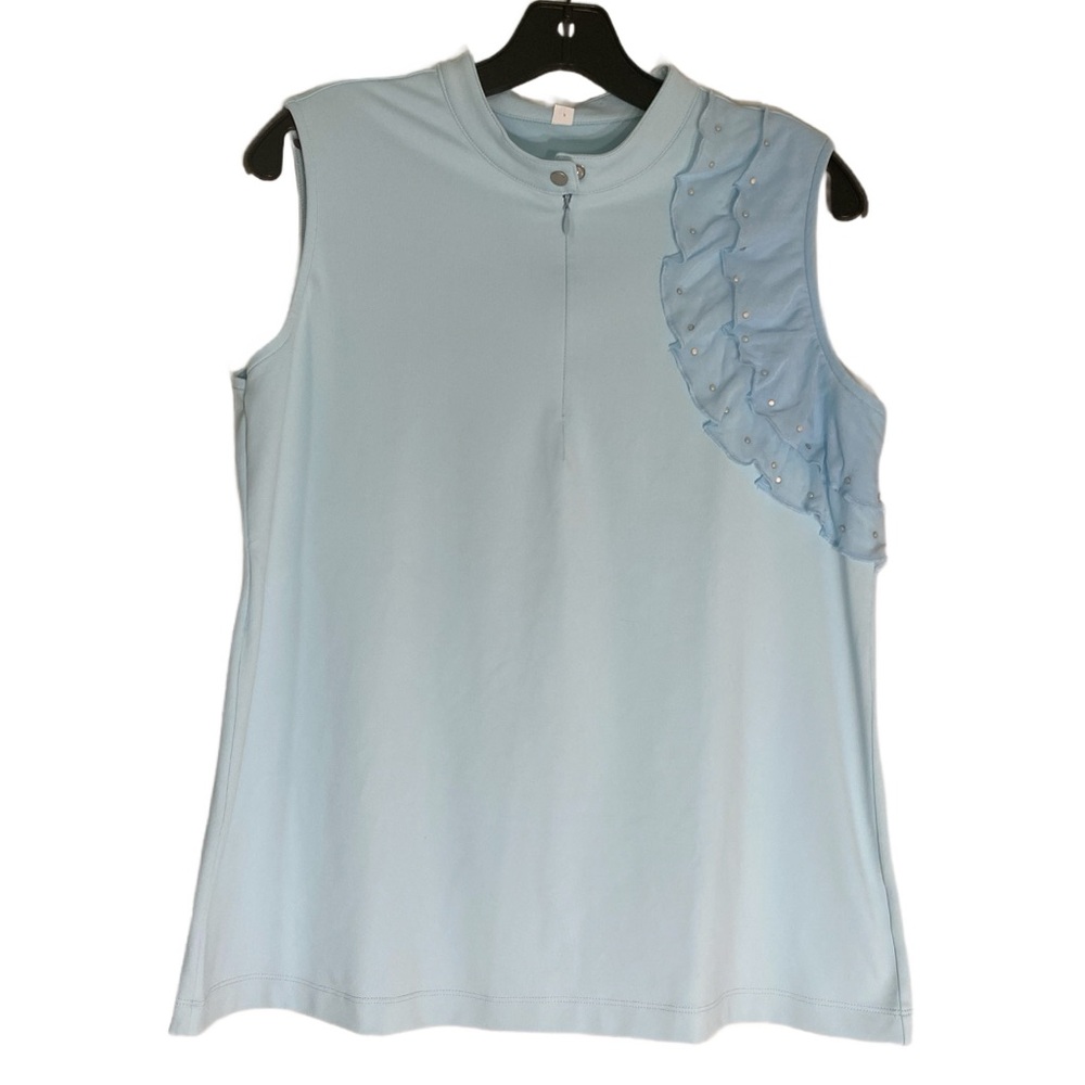 Tail‎ Activewear Golf Sleeveless Ice Blue Top High Neck Ruffle Details Sz Large